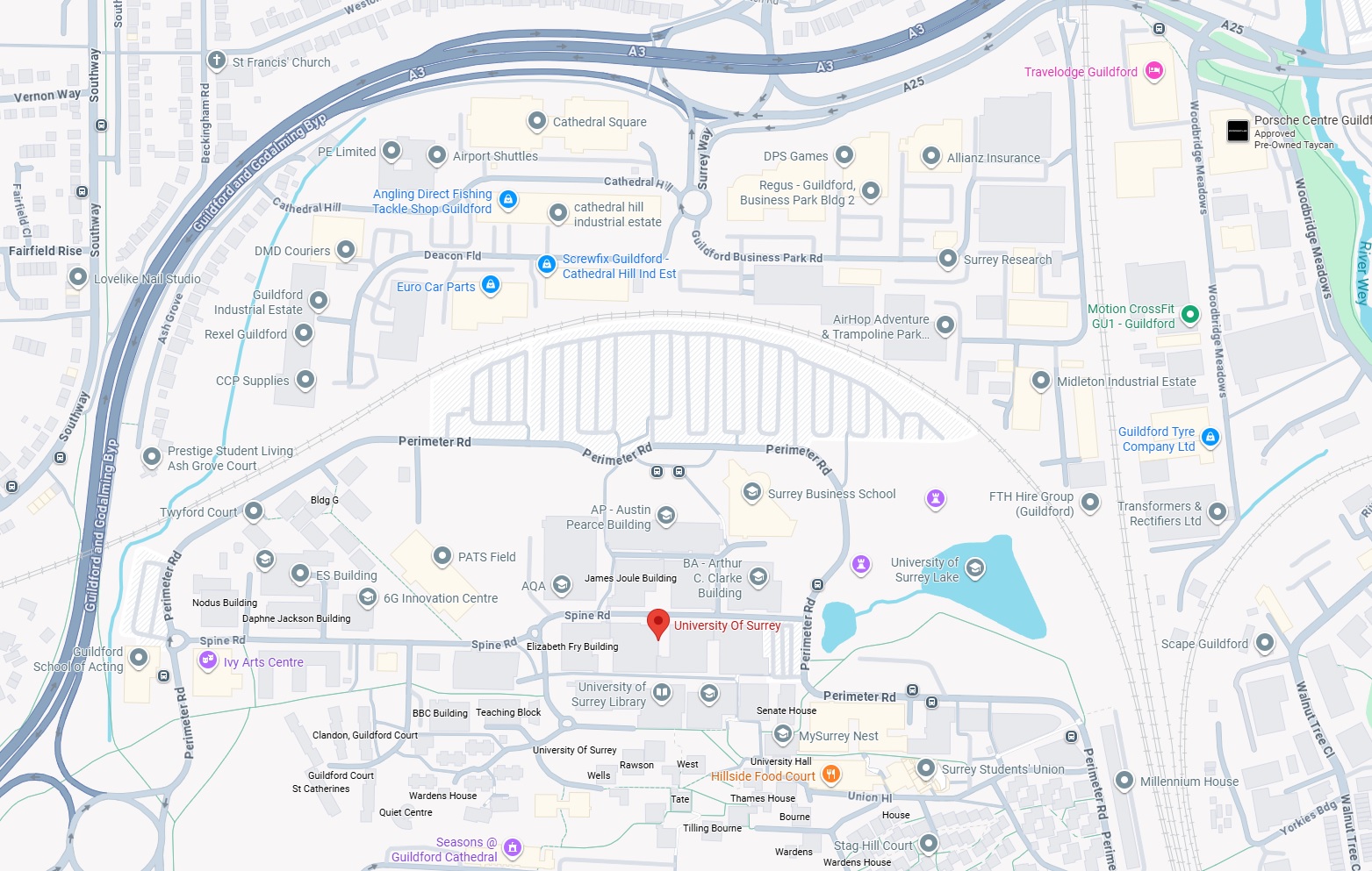 Google Maps: University of Surrey (click to open)